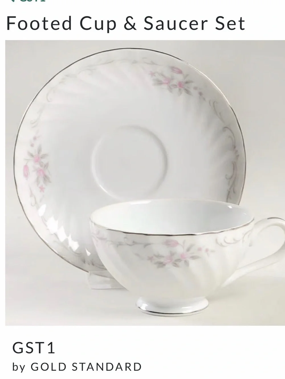 Vintage Gold Standard GST1 Footed Teacup and Saucer Set
